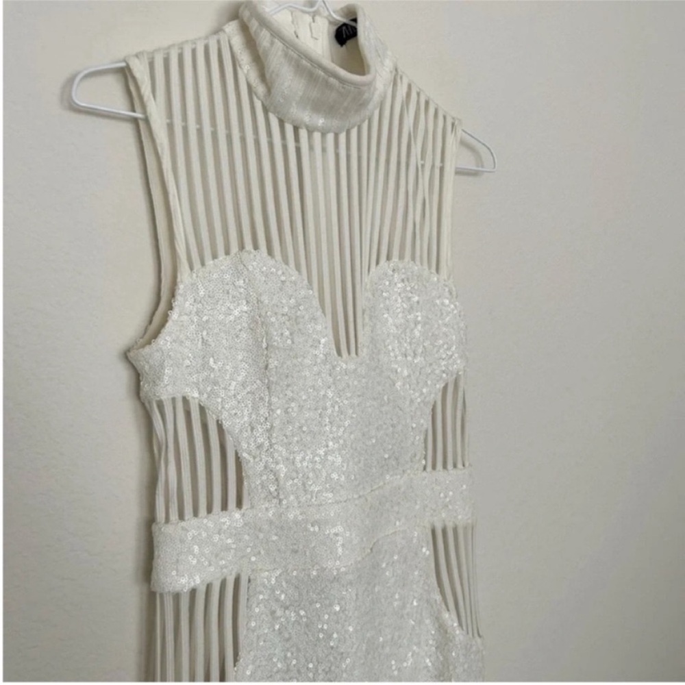 Zhivago The Boss Sheer Panel Sequin Midi Dress White - Picture 3 of 11